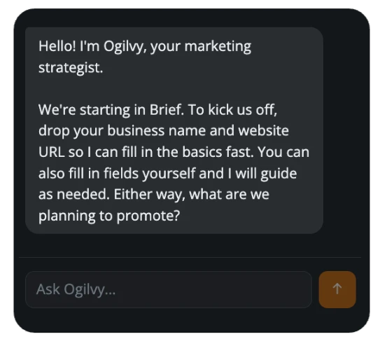 AI Creative Director chat — Ogilvy guiding a marketing brief
